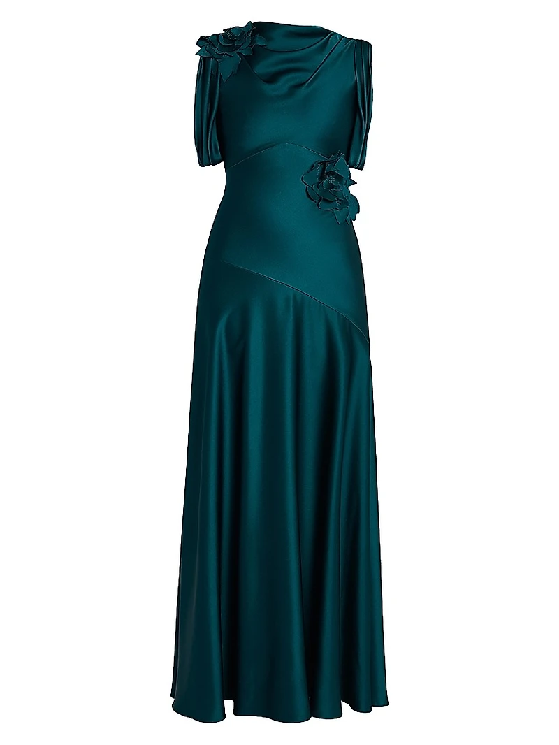 Satin Rosette A-Line Gown