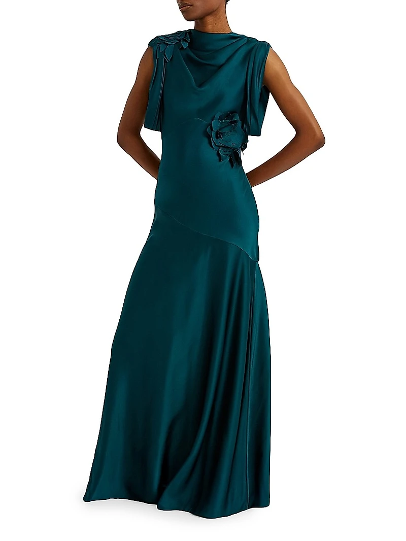 Satin Rosette A-Line Gown