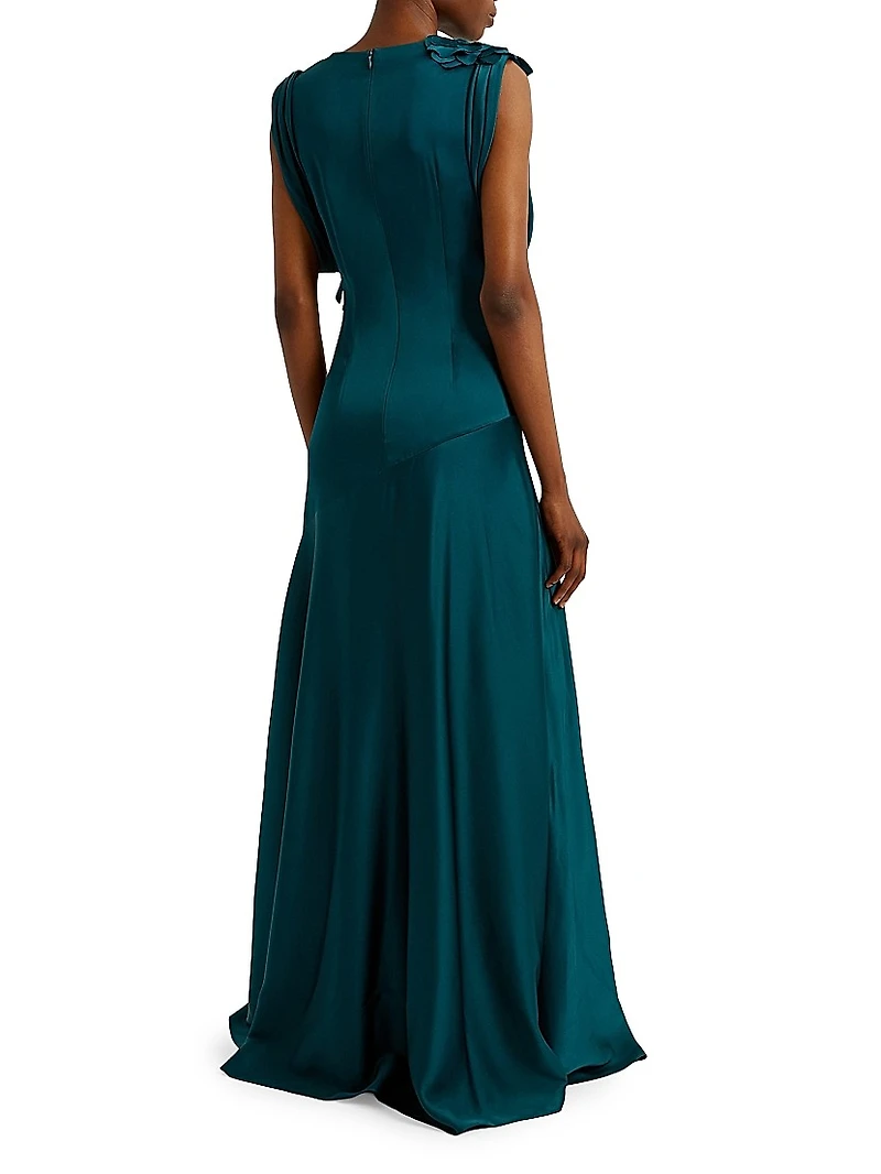 Satin Rosette A-Line Gown