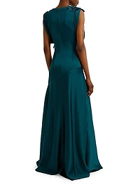 Satin Rosette A-Line Gown