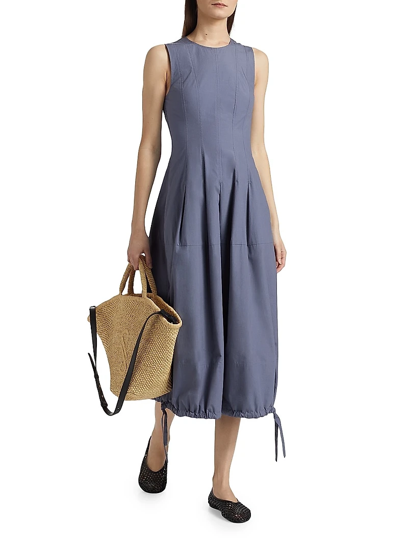 Marley Brushed Poplin Drawstring Midi-Dress