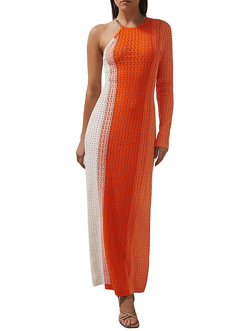 Rena One-Sleeve Striped Knit Maxi Dress