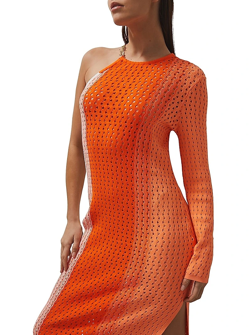 Rena One-Sleeve Striped Knit Maxi Dress