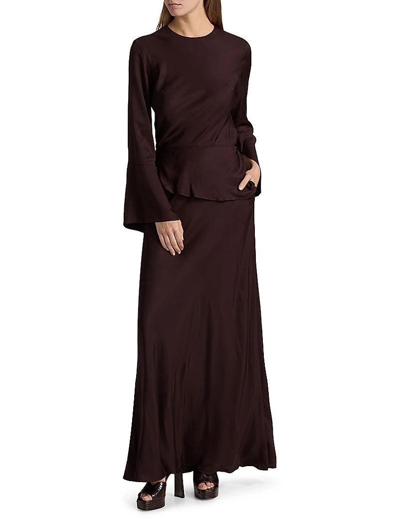 Violet Layered Flare-Sleeve Gown