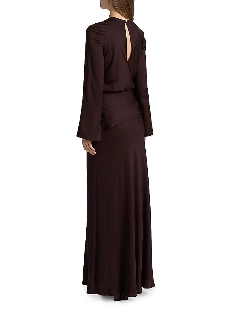 Violet Layered Flare-Sleeve Gown