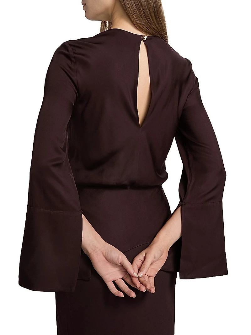 Violet Layered Flare-Sleeve Gown