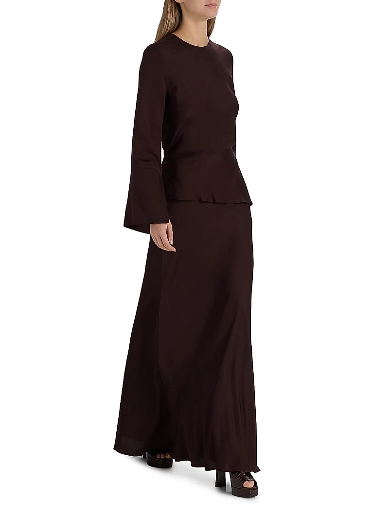 Violet Layered Flare-Sleeve Gown