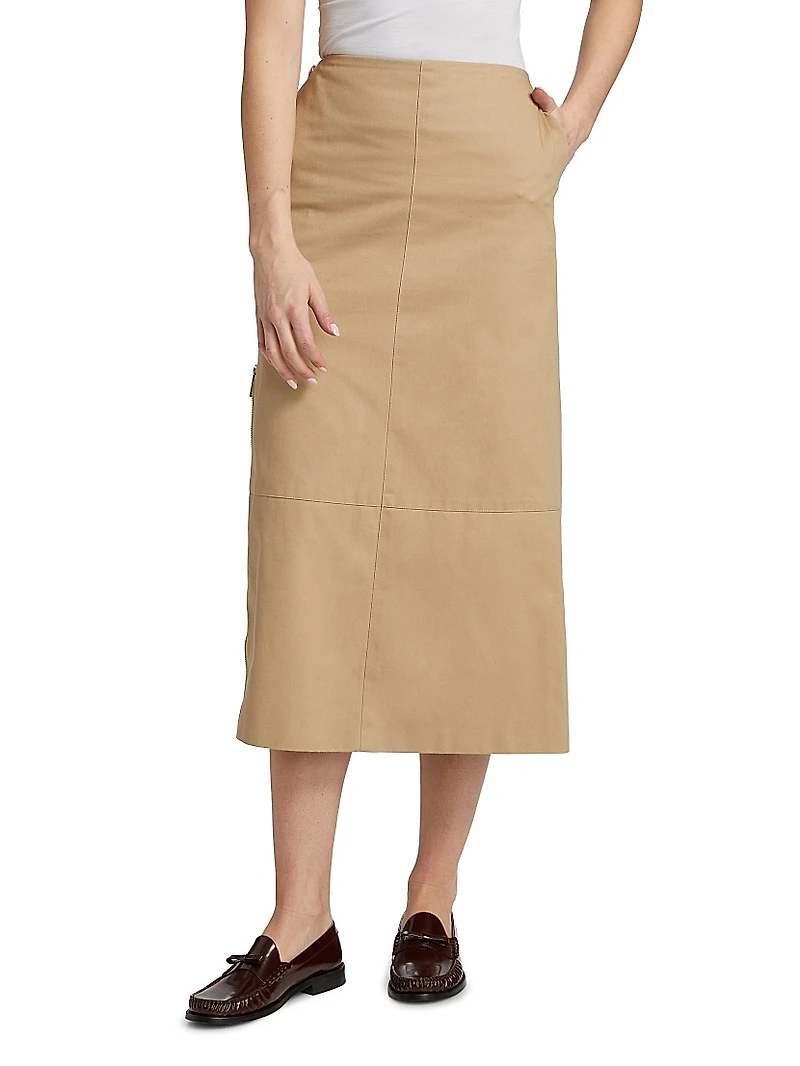 The Avery Side-Zip Cotton Midi-Skirt