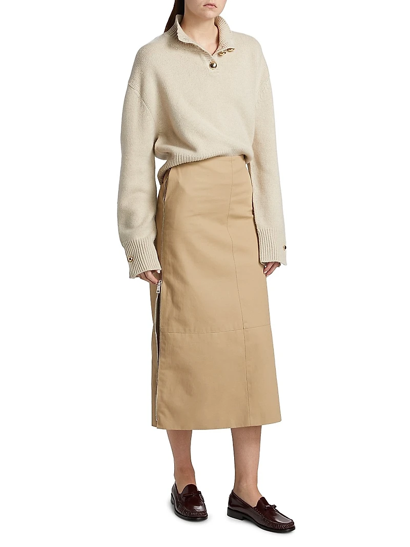 The Avery Side-Zip Cotton Midi-Skirt