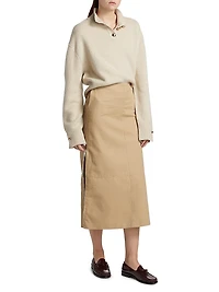 The Avery Side-Zip Cotton Midi-Skirt