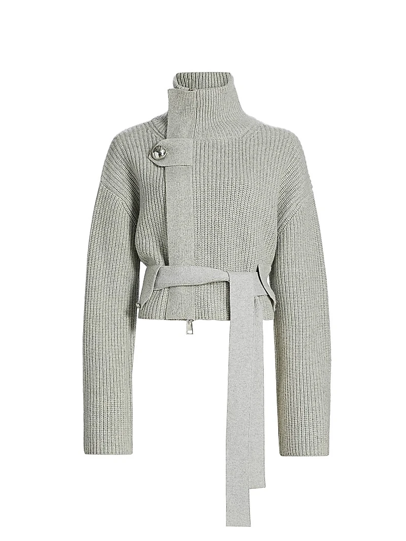 The Neal Zip-Front Belted Sweater