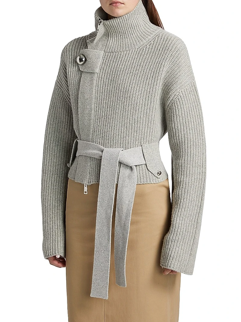 The Neal Zip-Front Belted Sweater