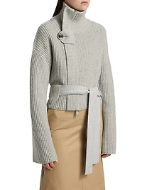 The Neal Zip-Front Belted Sweater