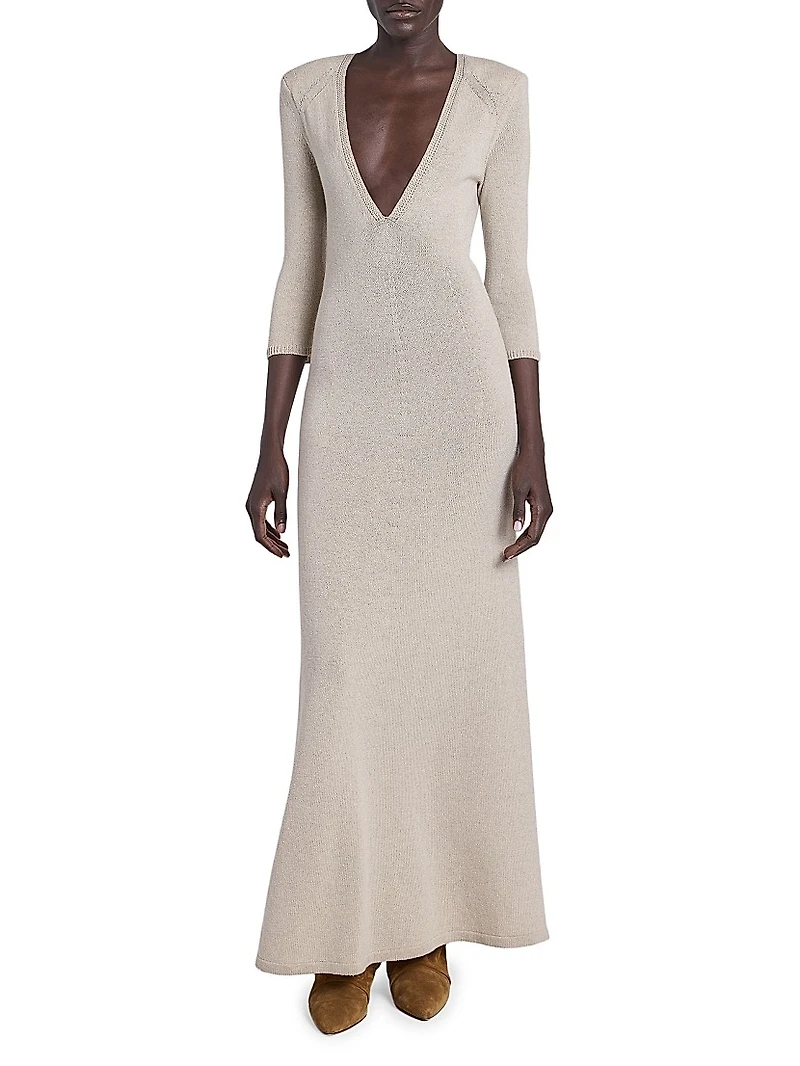 Salina Wool-Blend Plunging Maxi Dress