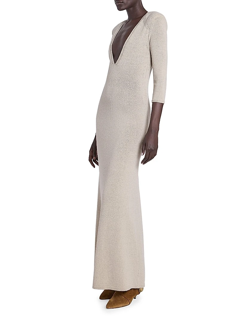 Salina Wool-Blend Plunging Maxi Dress