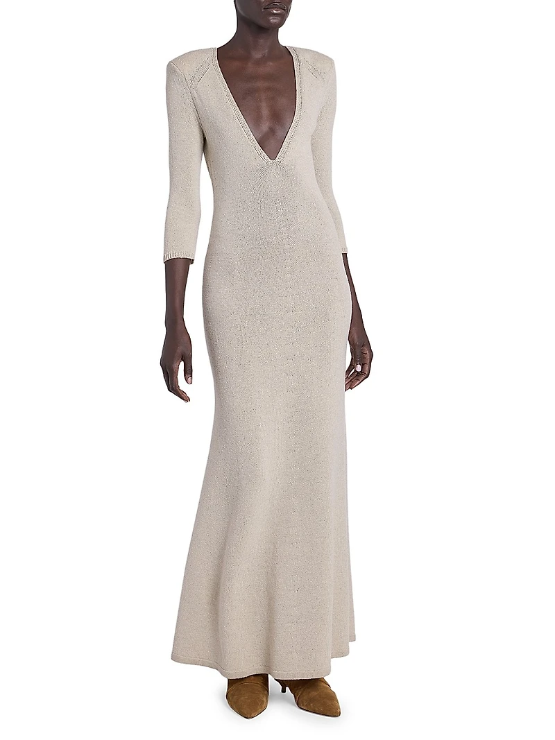 Salina Wool-Blend Plunging Maxi Dress