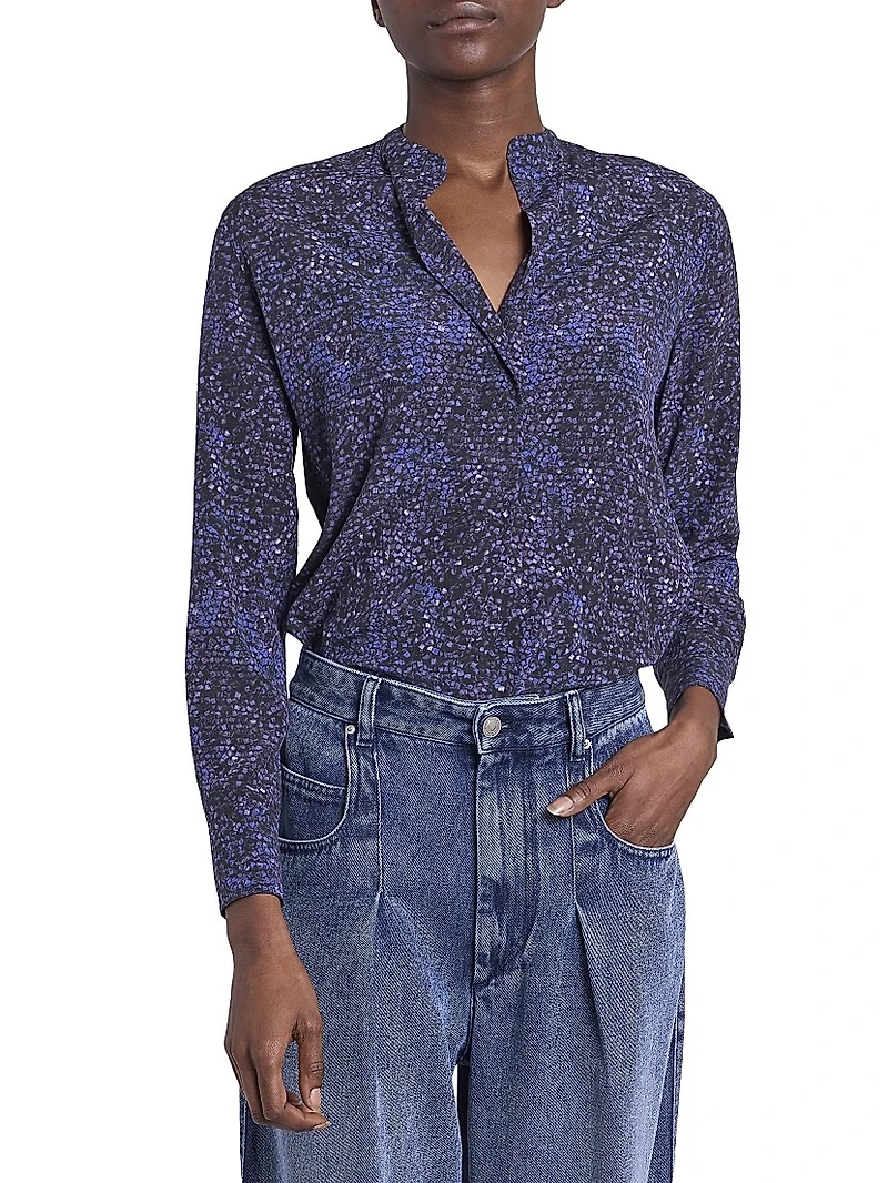 Sima Printed Silk-Blend Top