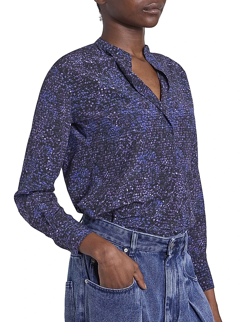 Sima Printed Silk-Blend Top