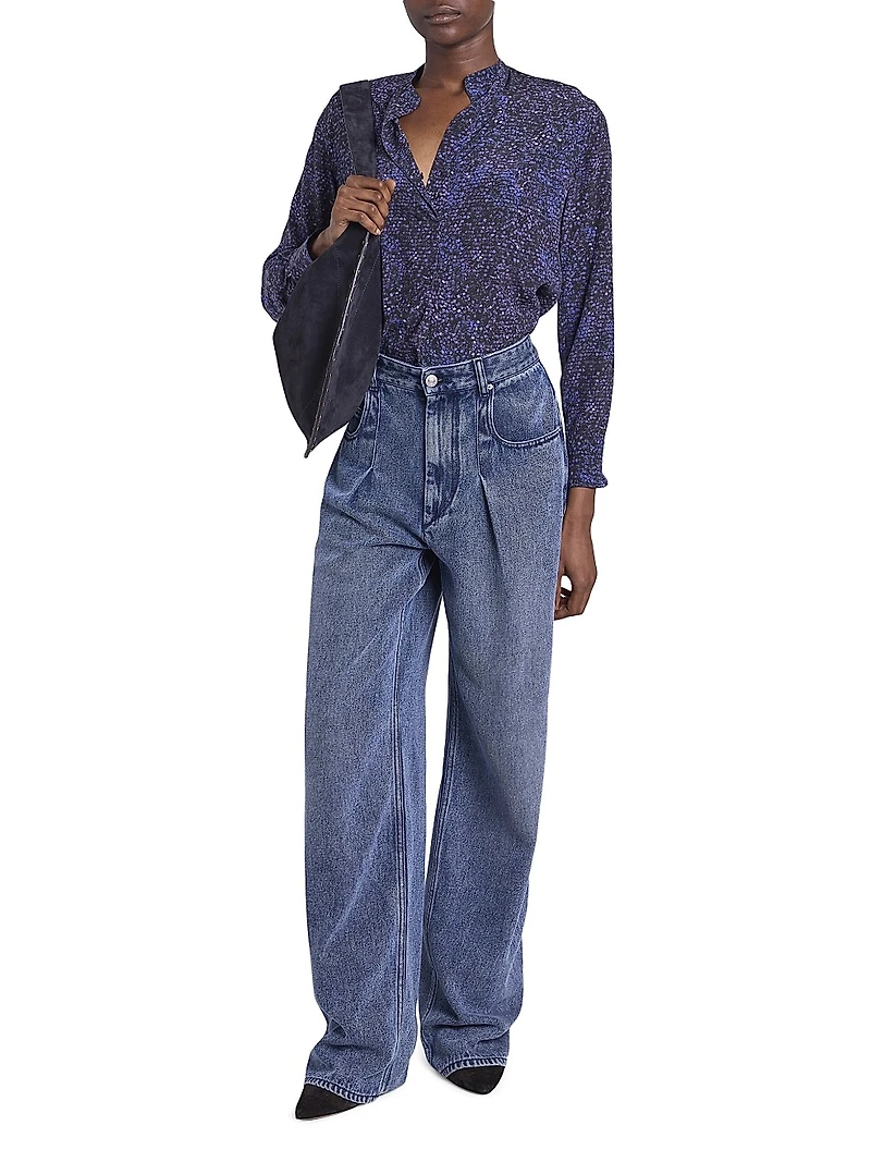 Sima Printed Silk-Blend Top