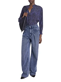 Sima Printed Silk-Blend Top
