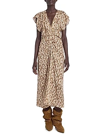 Lyndsay Floral Flutter-Sleeve Midi Dress