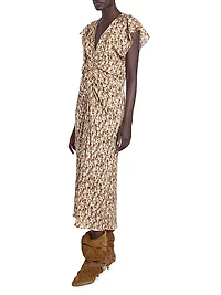 Lyndsay Floral Flutter-Sleeve Midi Dress