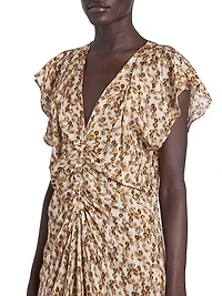 Lyndsay Floral Flutter-Sleeve Midi Dress