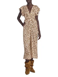 Lyndsay Floral Flutter-Sleeve Midi Dress