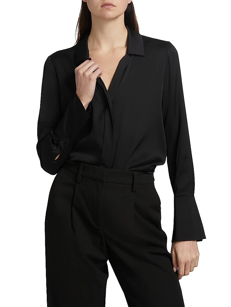 Silk Button-Front Shirt Blouse