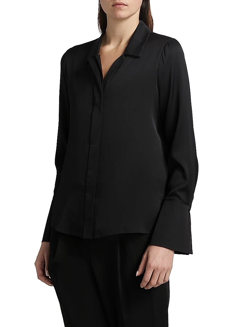 Silk Button-Front Shirt Blouse
