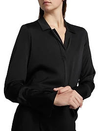 Silk Button-Front Shirt Blouse