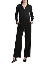 Silk Button-Front Shirt Blouse