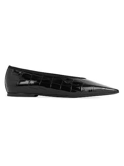 Croc-Embossed Patent Leather Ballerina Flats