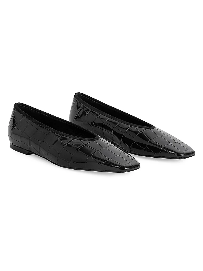 Croc-Embossed Patent Leather Ballerina Flats