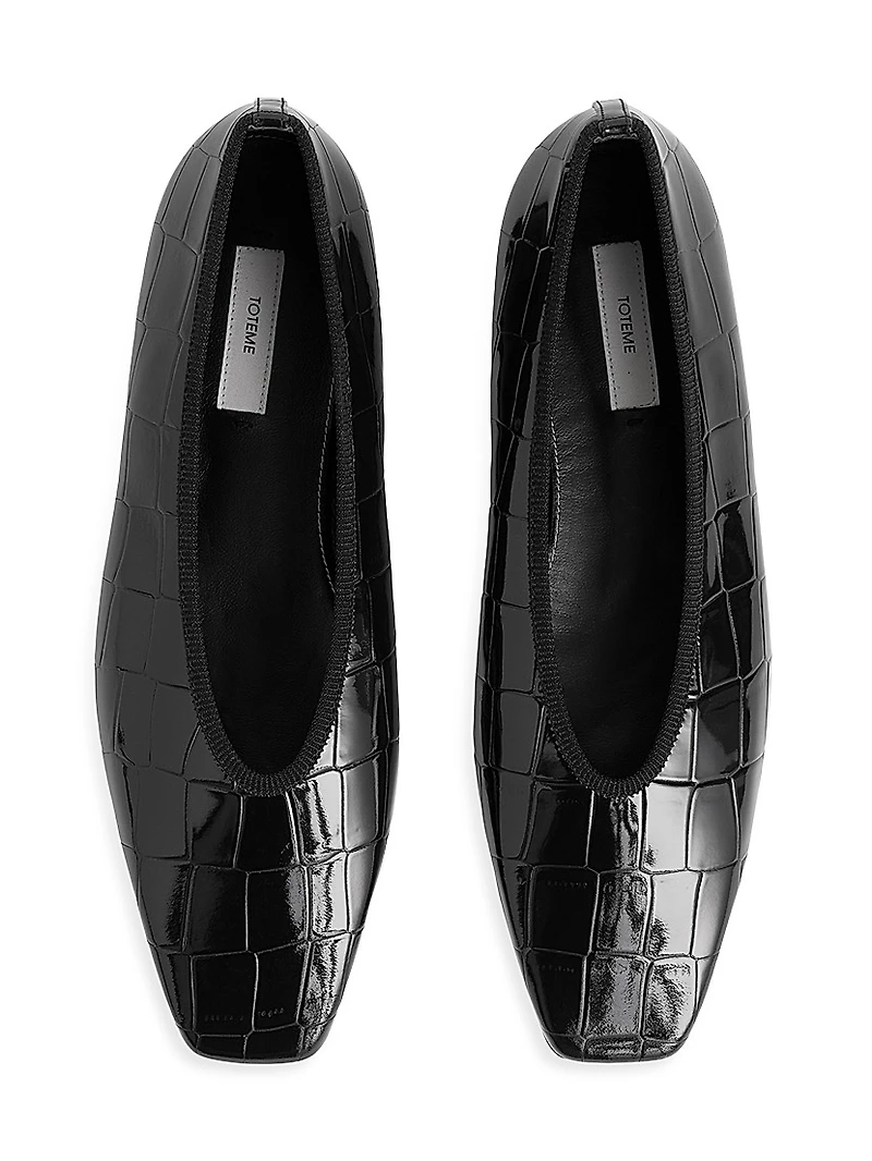 Croc-Embossed Patent Leather Ballerina Flats
