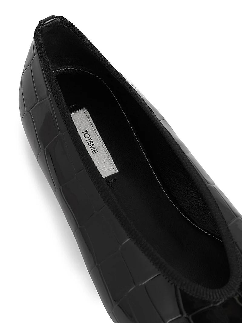 Croc-Embossed Patent Leather Ballerina Flats
