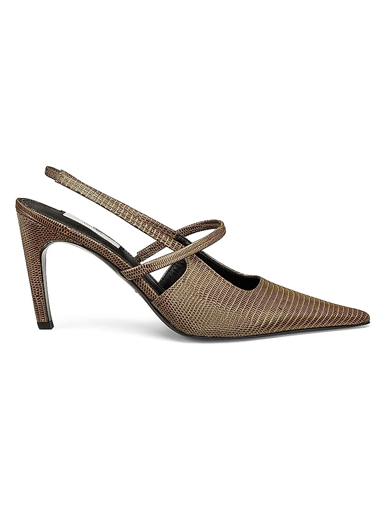 90MM Lizard-Embossed Leather Slingback Pumps