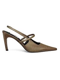 90MM Lizard-Embossed Leather Slingback Pumps