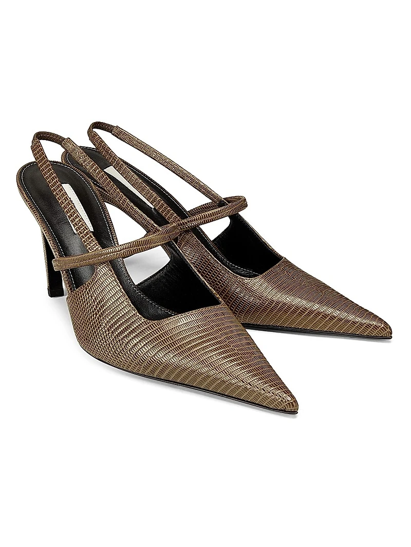 90MM Lizard-Embossed Leather Slingback Pumps