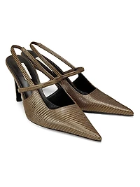 90MM Lizard-Embossed Leather Slingback Pumps