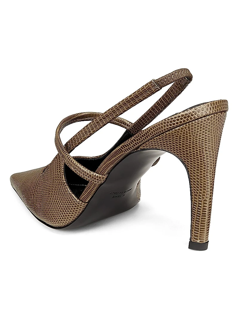 90MM Lizard-Embossed Leather Slingback Pumps
