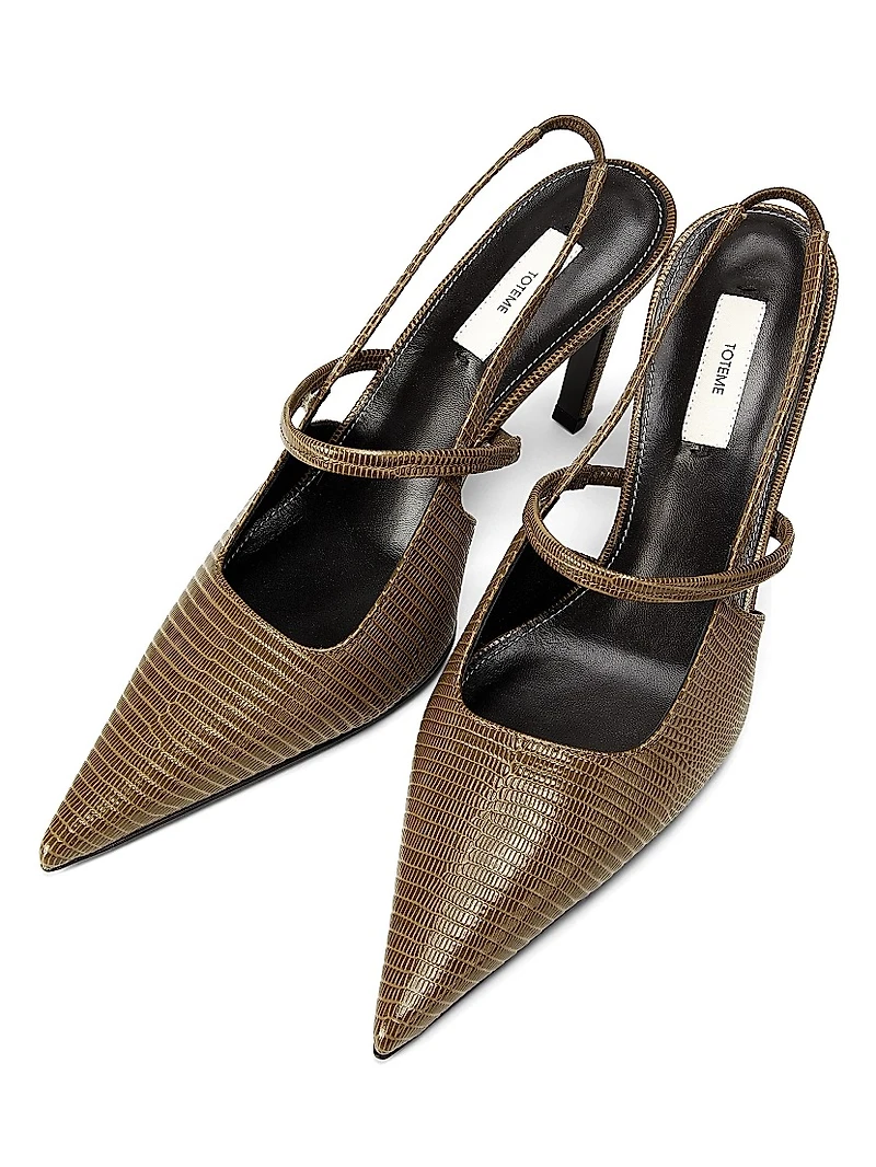 90MM Lizard-Embossed Leather Slingback Pumps