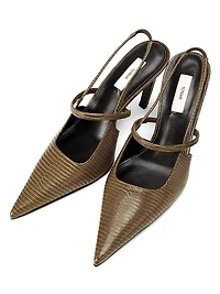 90MM Lizard-Embossed Leather Slingback Pumps
