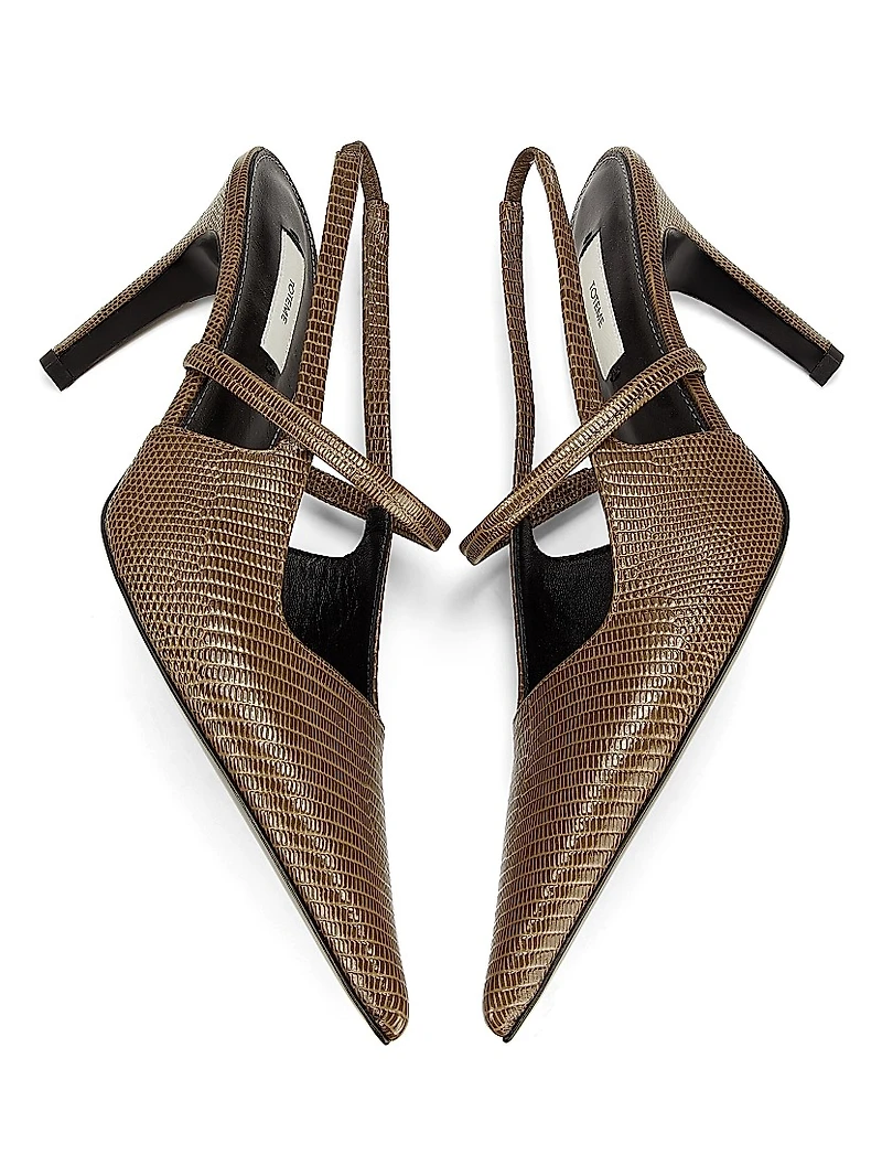 90MM Lizard-Embossed Leather Slingback Pumps