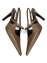 90MM Lizard-Embossed Leather Slingback Pumps