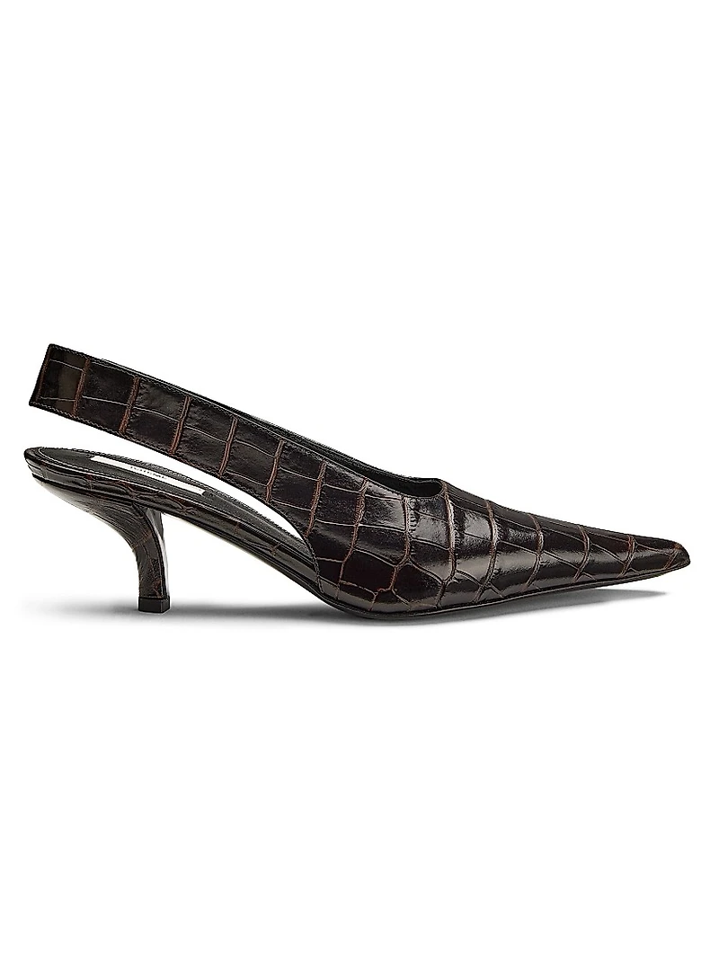 55MM Croc-Embossed Leather Slingback Pumps
