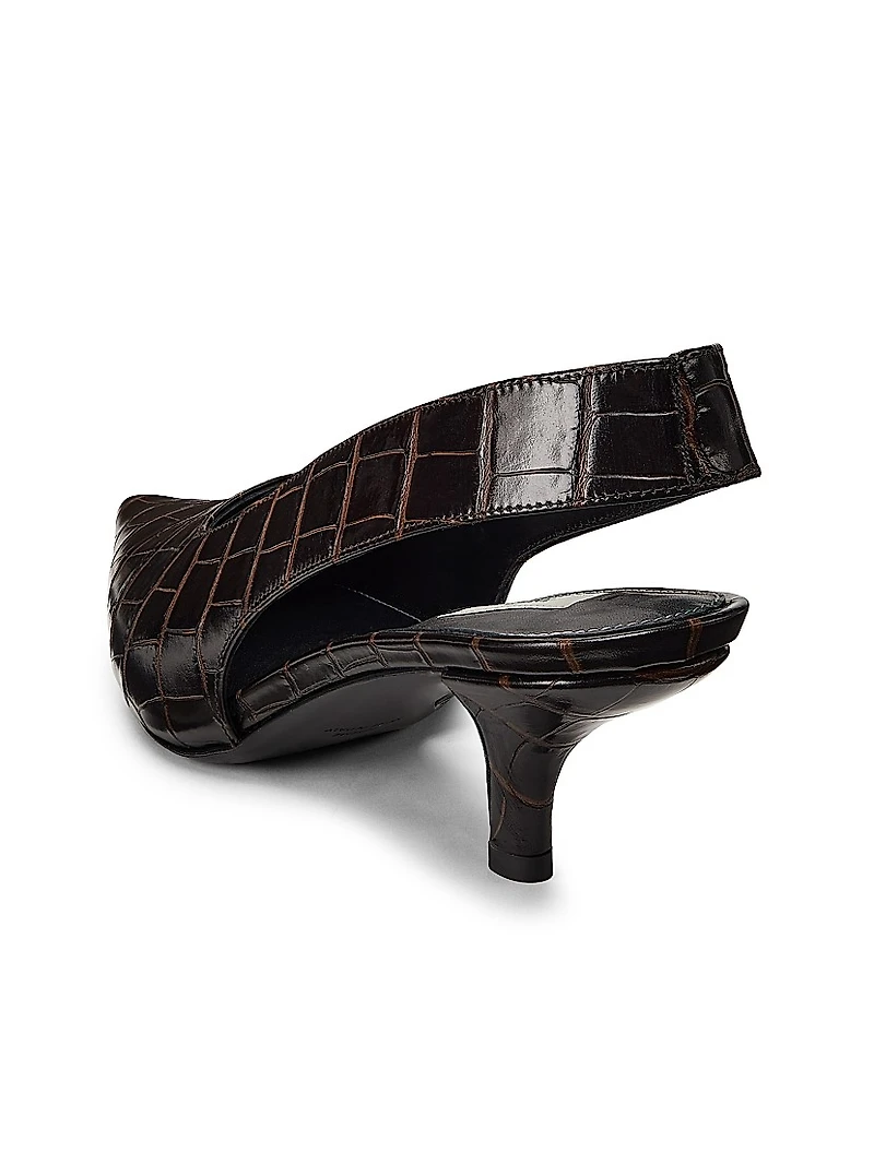 55MM Croc-Embossed Leather Slingback Pumps