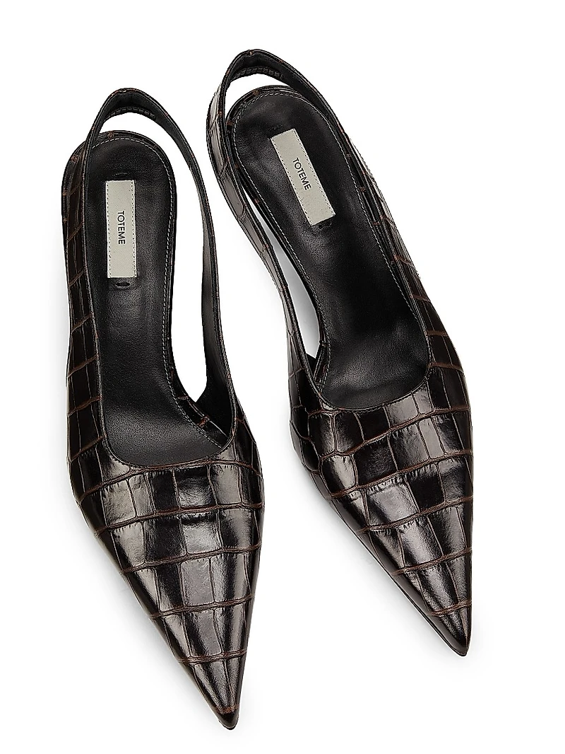 55MM Croc-Embossed Leather Slingback Pumps
