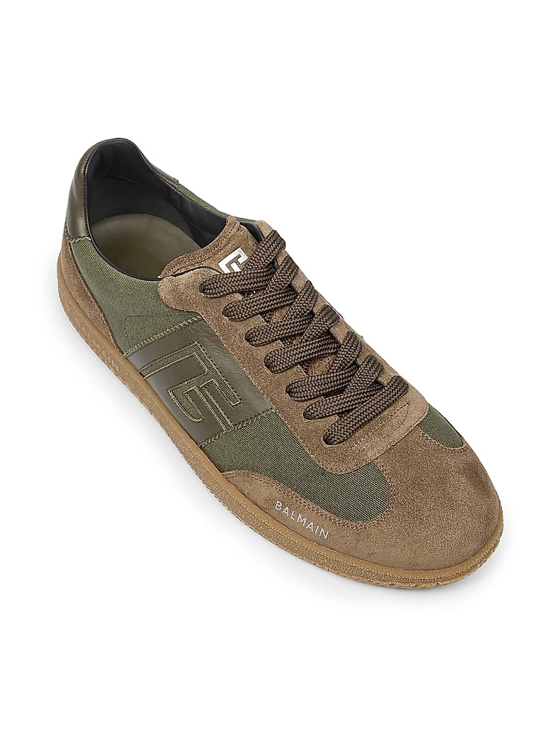 Swan Logo Canvas & Suede Low-Top Sneakers