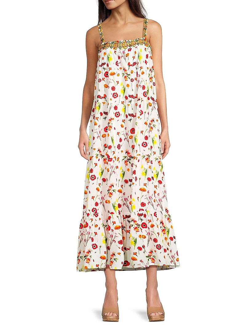 Natasha Floral Cotton Tiered Maxi Dress